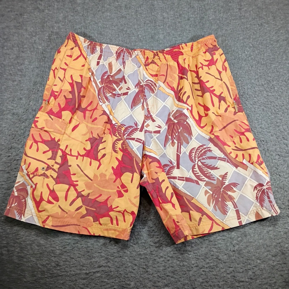 Tori Richard Swim Trunks Mens XL Orange Tropical Palm Tree Floral Board Shorts